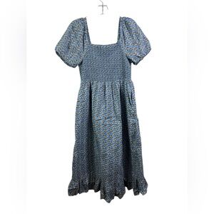 J.Crew Smocked midi dress with puff sleeves